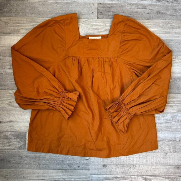 Happy Nature Orange Brown Square Neck Long Sleeve Blouse J28 - Picture 1 of 6